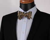 Men's Silk Gold Paisley Floral Self  Bow Tie Pocket Handkerchief - Amedeo Exclusive
